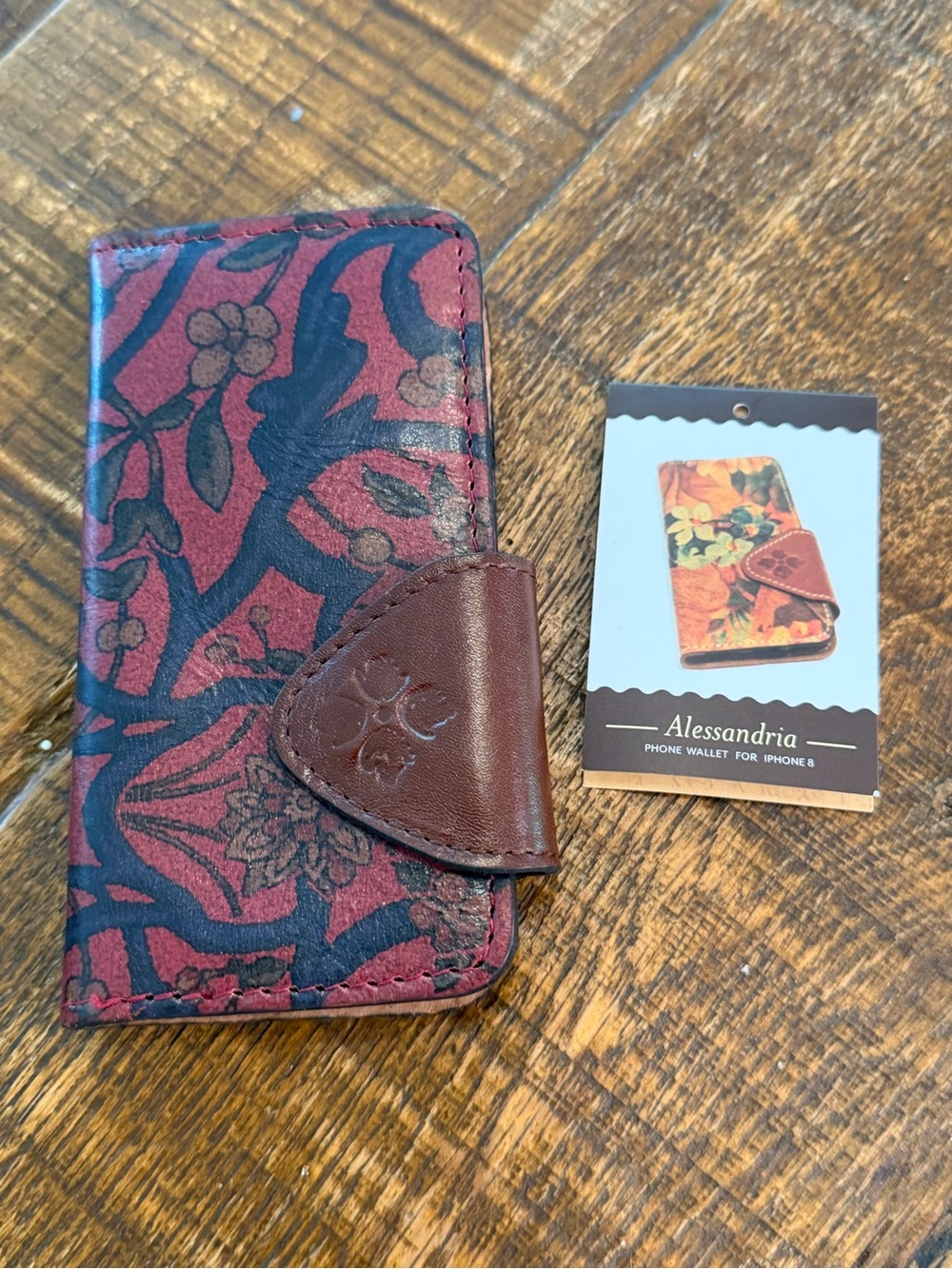 Floral Burgundy & Dark Blue Phone Wallet Case - Magnetic Snap